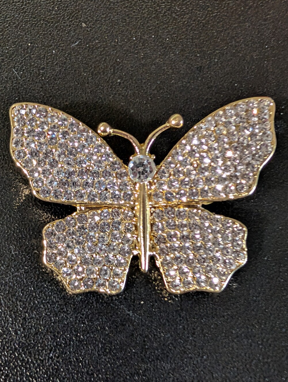 Gold Butterfly Brooch with Clear Crystals - Elegant Women’s Jewelry